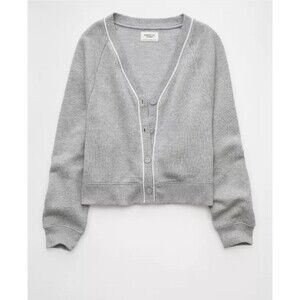 C42 American Eagle V‑Neck Crochet Cardigan Womens XL – Light Grey Sweater – BNWT